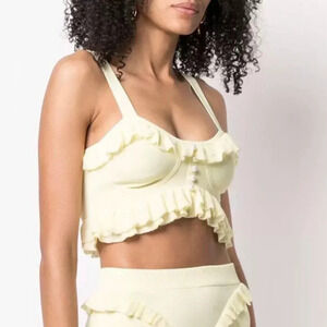 NEW SANDRO Ruffled Bandeau Top Pastel Yellow Pearl Detail | size 1 / S